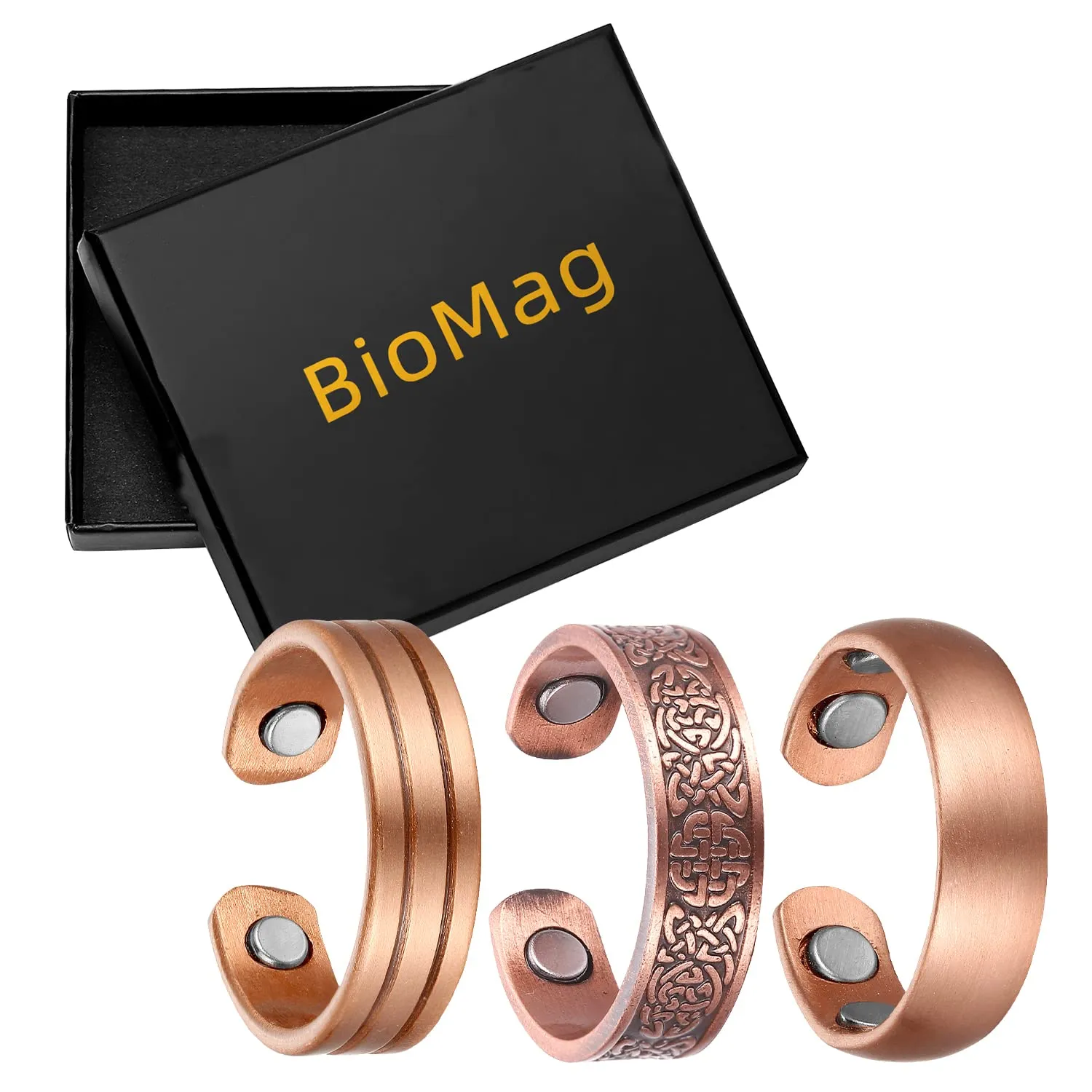 BioMag Magnetic Rings for Women Men, Copper Ring for Fingers Thumb Rings Solid Pure Copper Jewelry Gift (Set of 3) Ring D