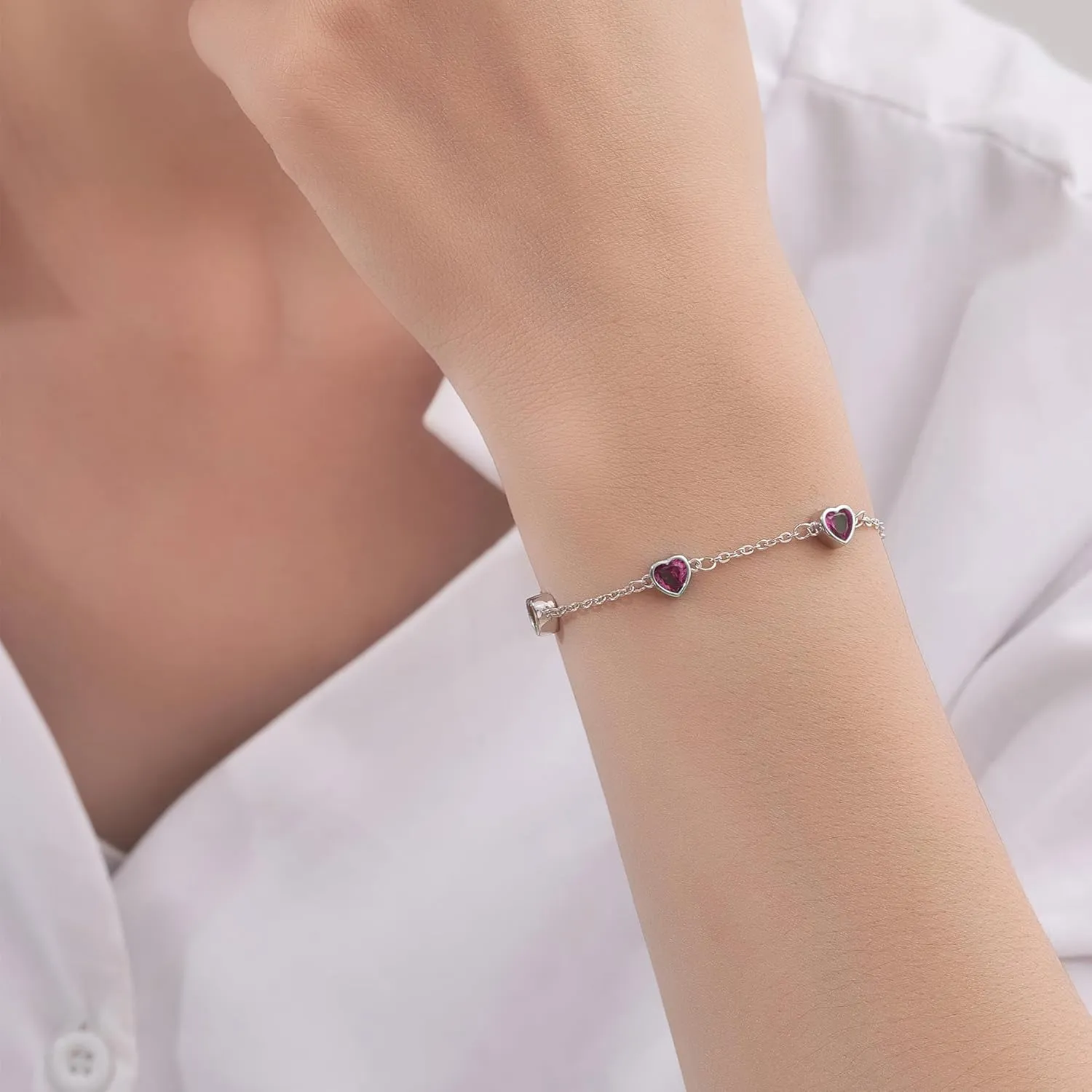 Birthstone Bracelets for women 925 Sterling Silver Diamond Heart Bracelet Link Birthstone Jewelry Gift for Women