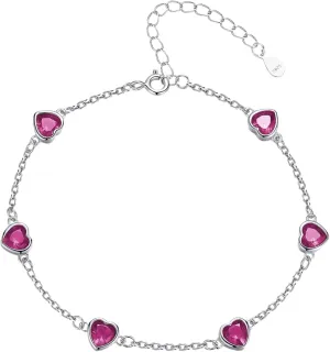Birthstone Bracelets for women 925 Sterling Silver Diamond Heart Bracelet Link Birthstone Jewelry Gift for Women