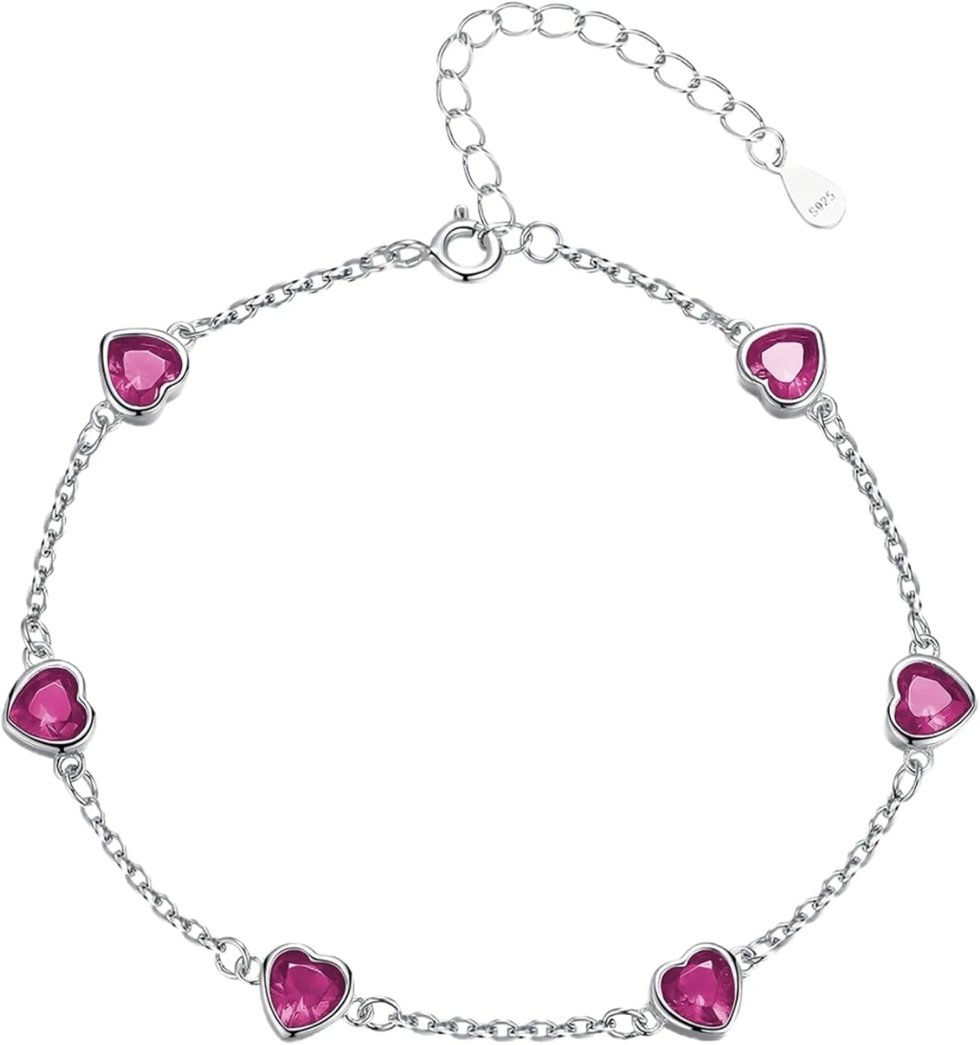 Birthstone Bracelets for women 925 Sterling Silver Diamond Heart Bracelet Link Birthstone Jewelry Gift for Women