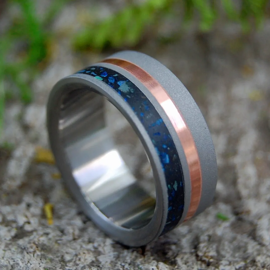 Black Beach Blue Horizon | Men's Black Beach Sand, Copper & Titanium Wedding Ring