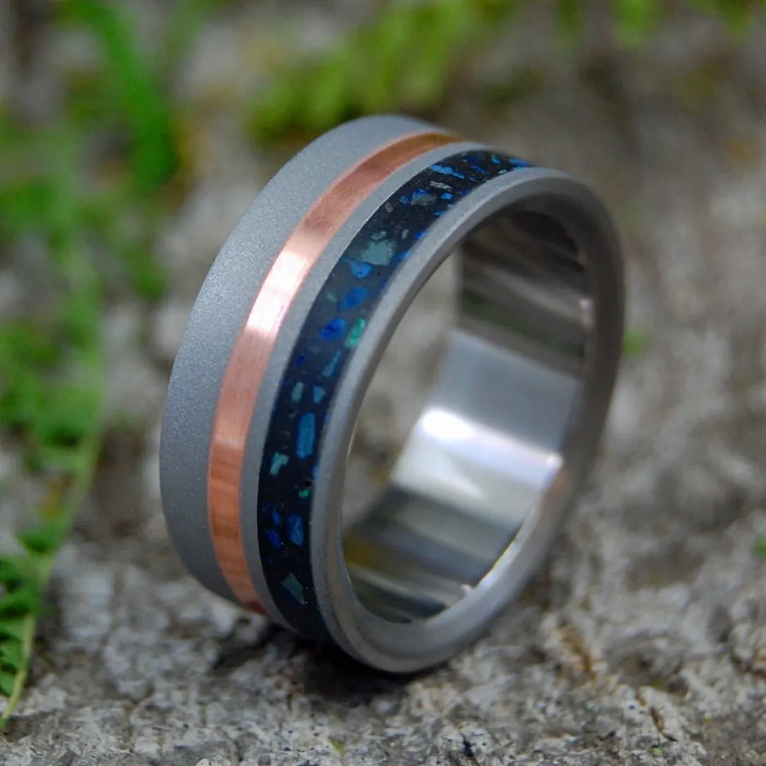 Black Beach Blue Horizon | Men's Black Beach Sand, Copper & Titanium Wedding Ring