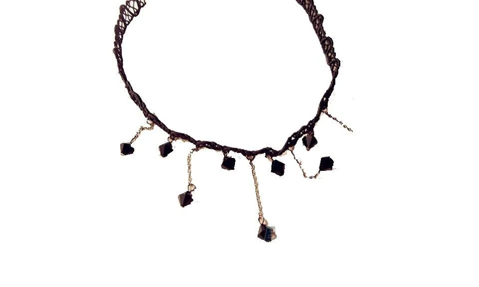 Black Beads Collar Choker Pendant Necklace