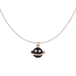 Black Enamel Saturn Pendant Necklace