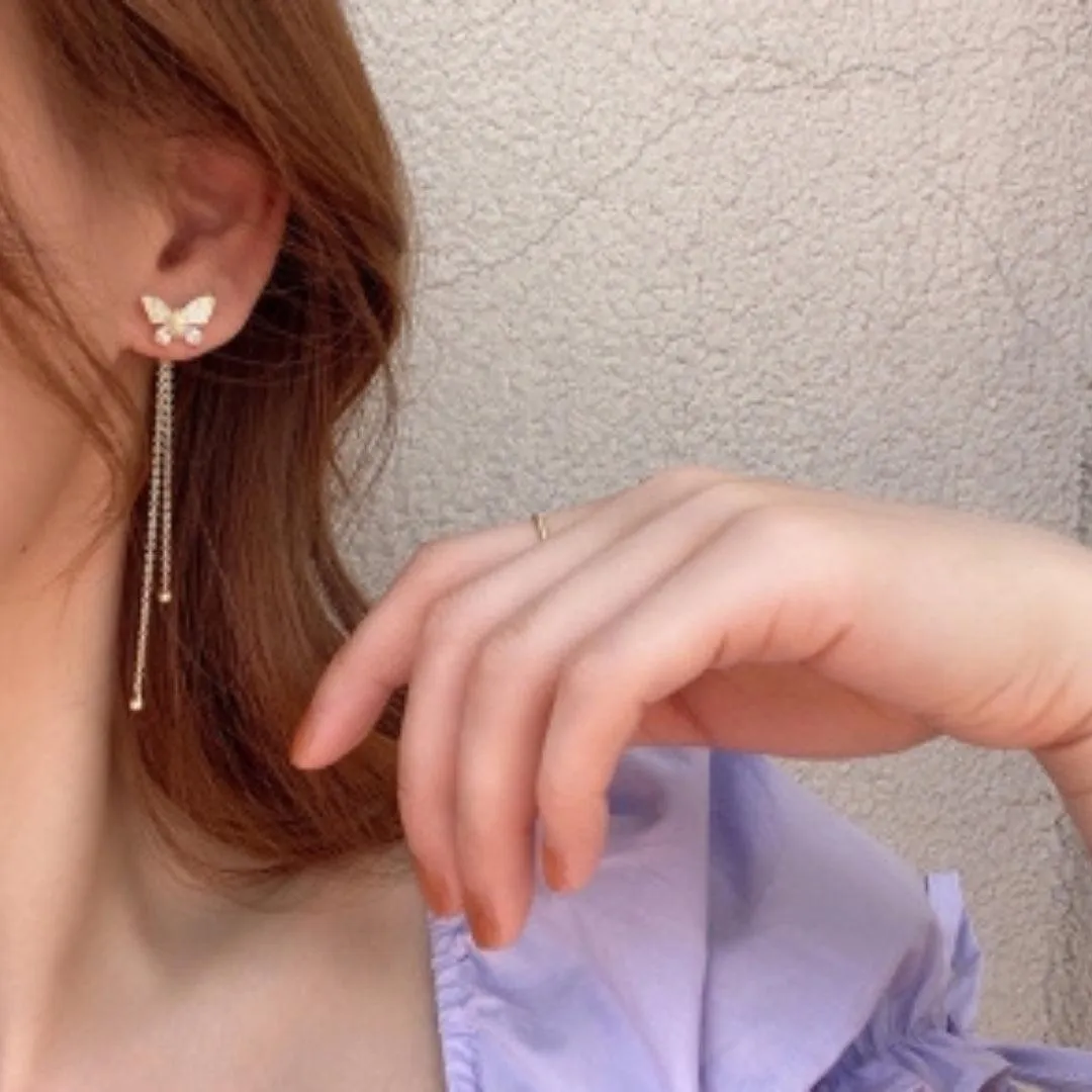 Butterfly Earrings with Dangling Chains