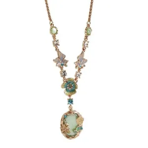 Butterfly Flower Glaze Green Stone Pendant Necklace