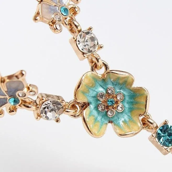 Butterfly Flower Glaze Green Stone Pendant Necklace