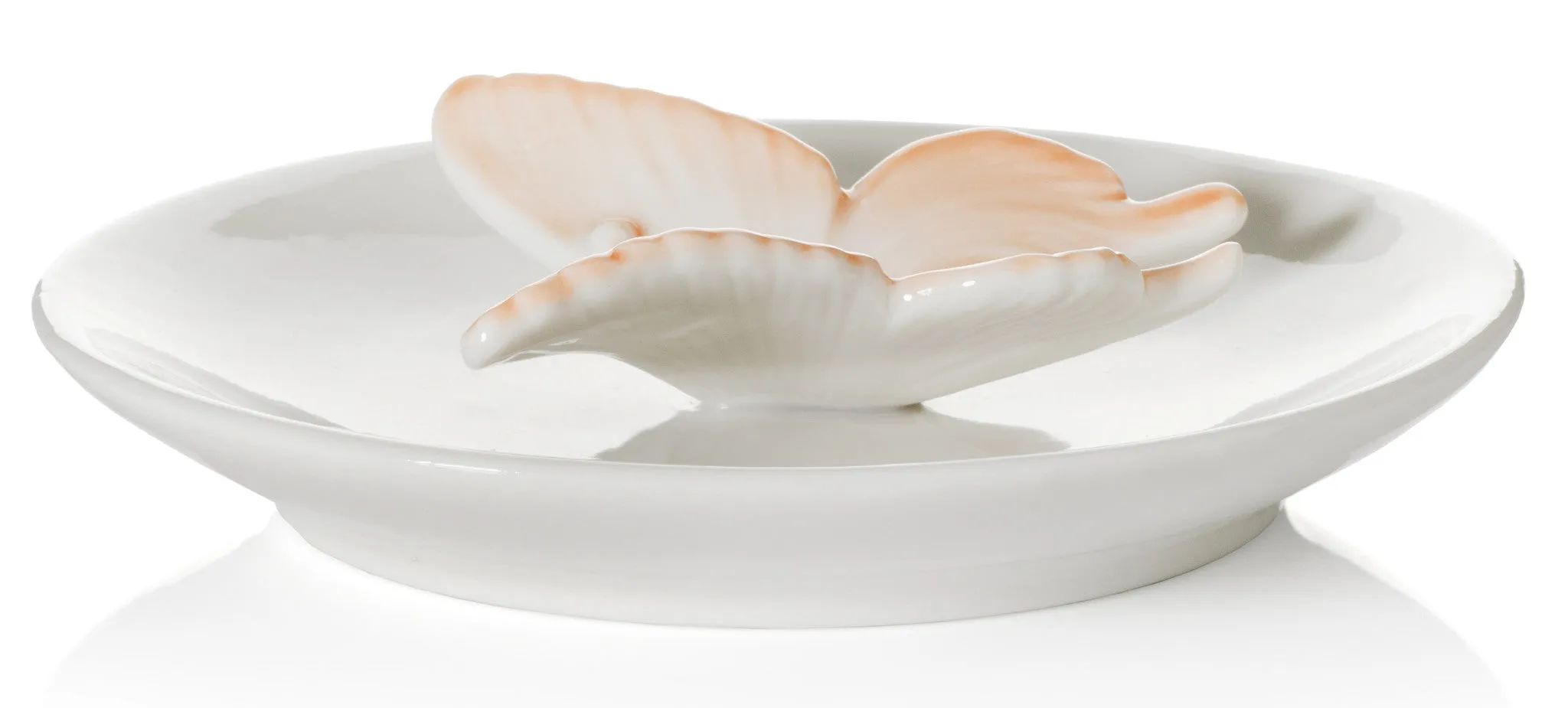 Butterfly Ring Holder Dish, Peach and White