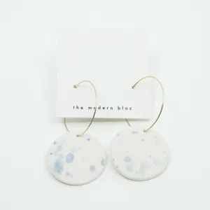Camden - Light Blue Splatter Modern Circle Porcelain Hoop Earrings
