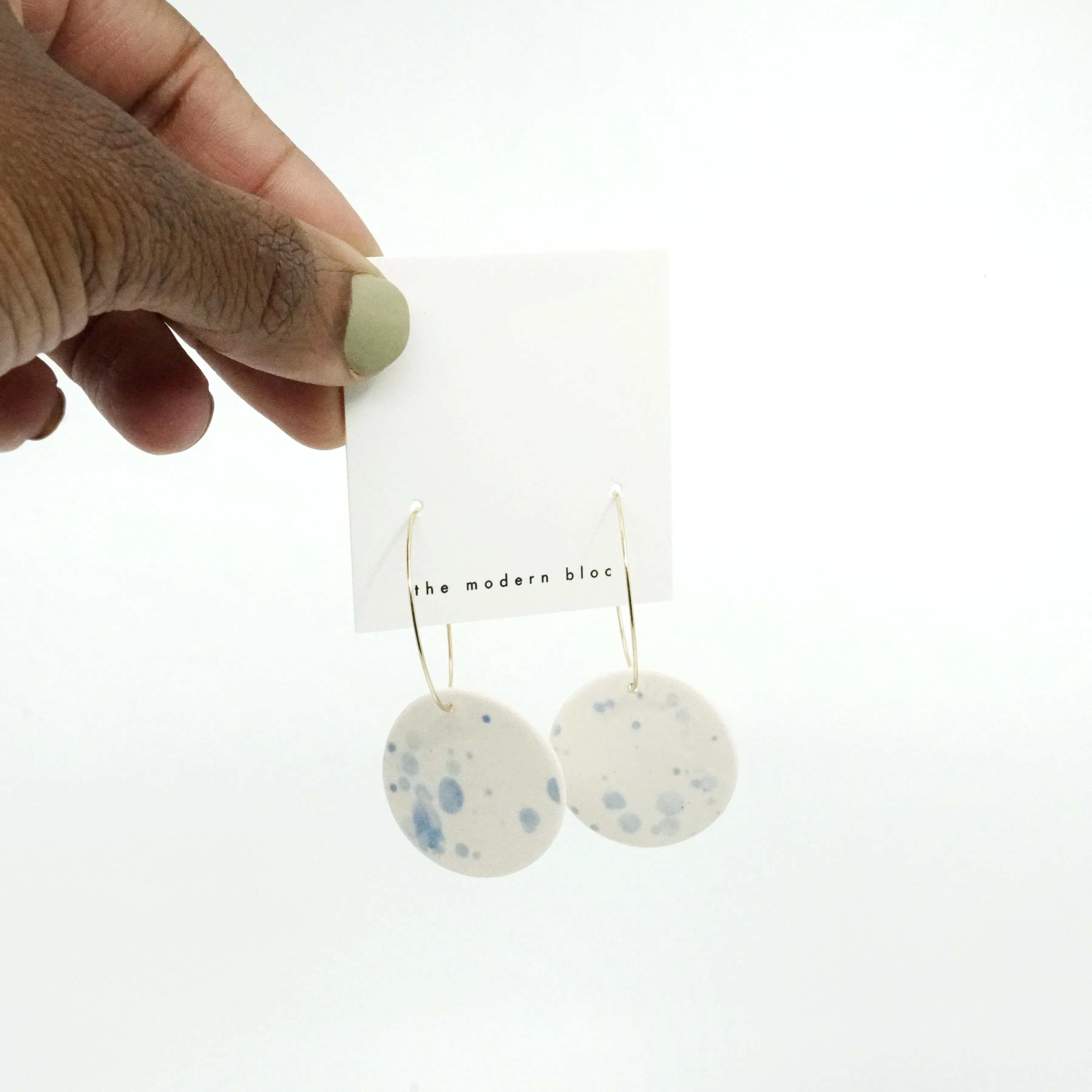 Camden - Light Blue Splatter Modern Circle Porcelain Hoop Earrings