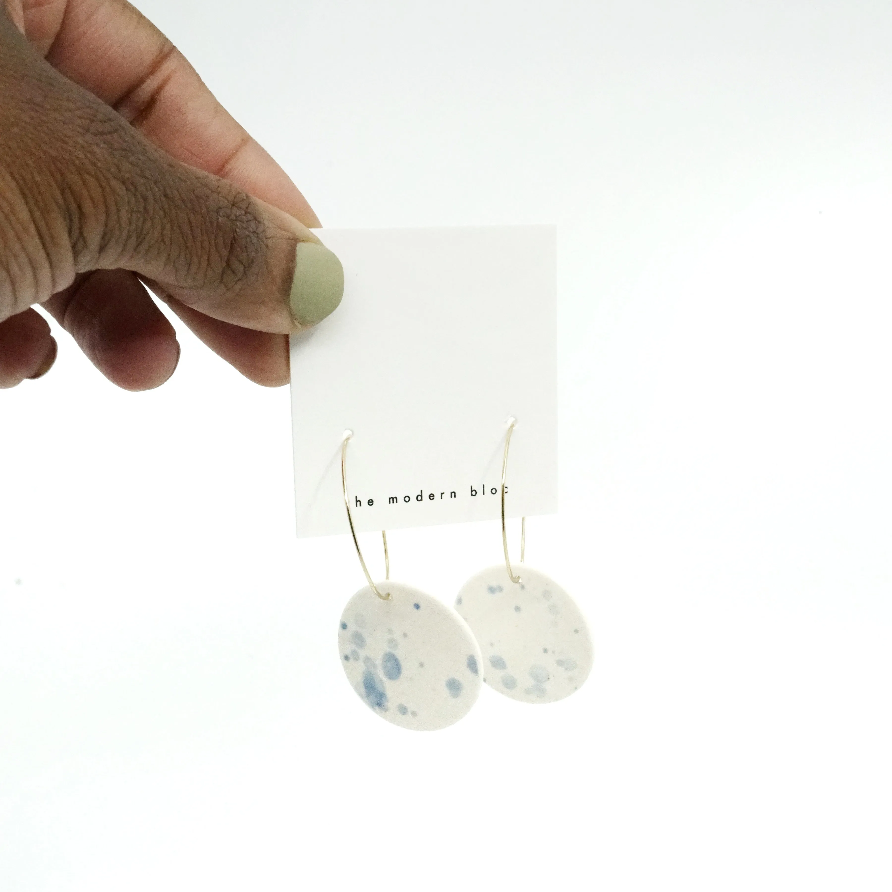 Camden - Light Blue Splatter Modern Circle Porcelain Hoop Earrings