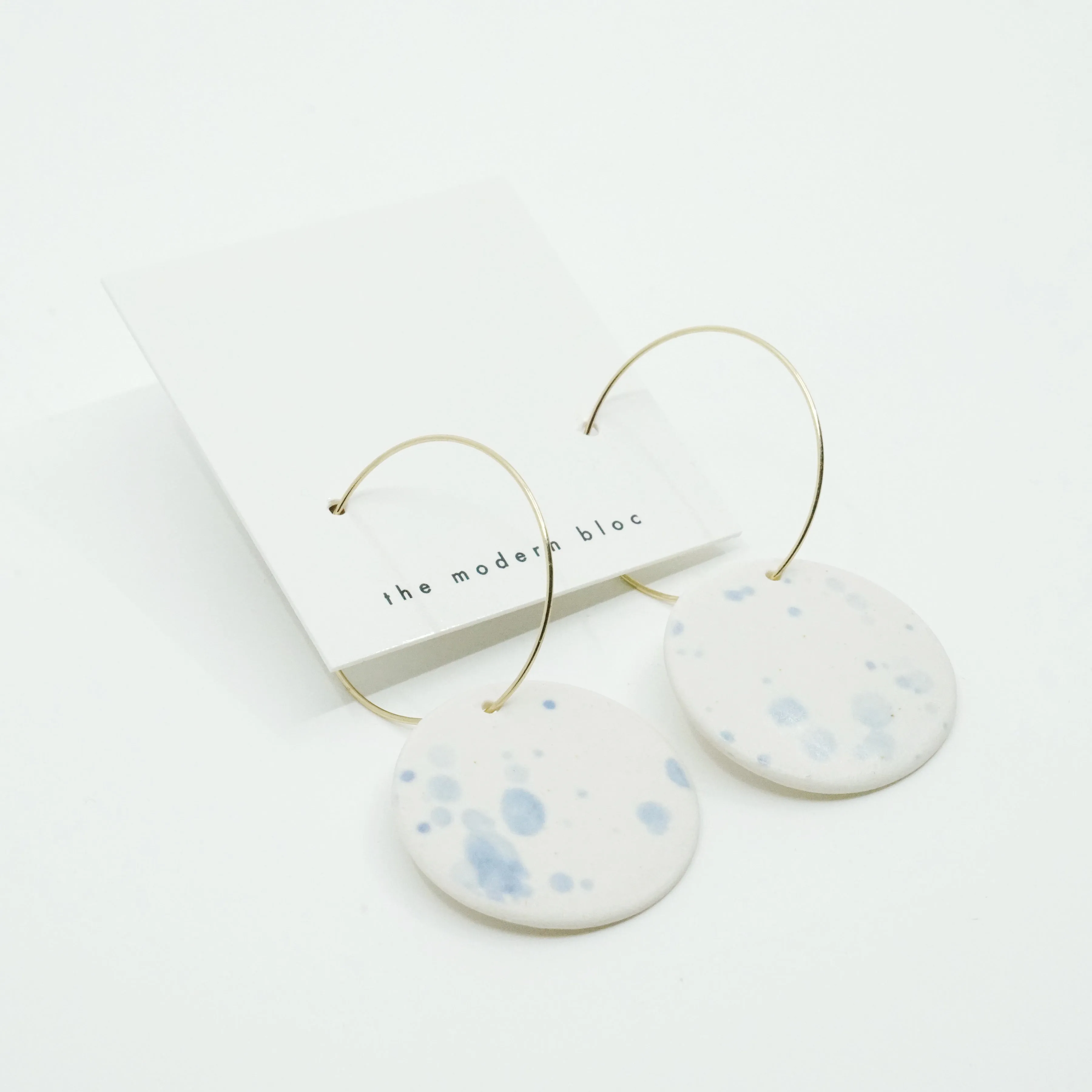 Camden - Light Blue Splatter Modern Circle Porcelain Hoop Earrings