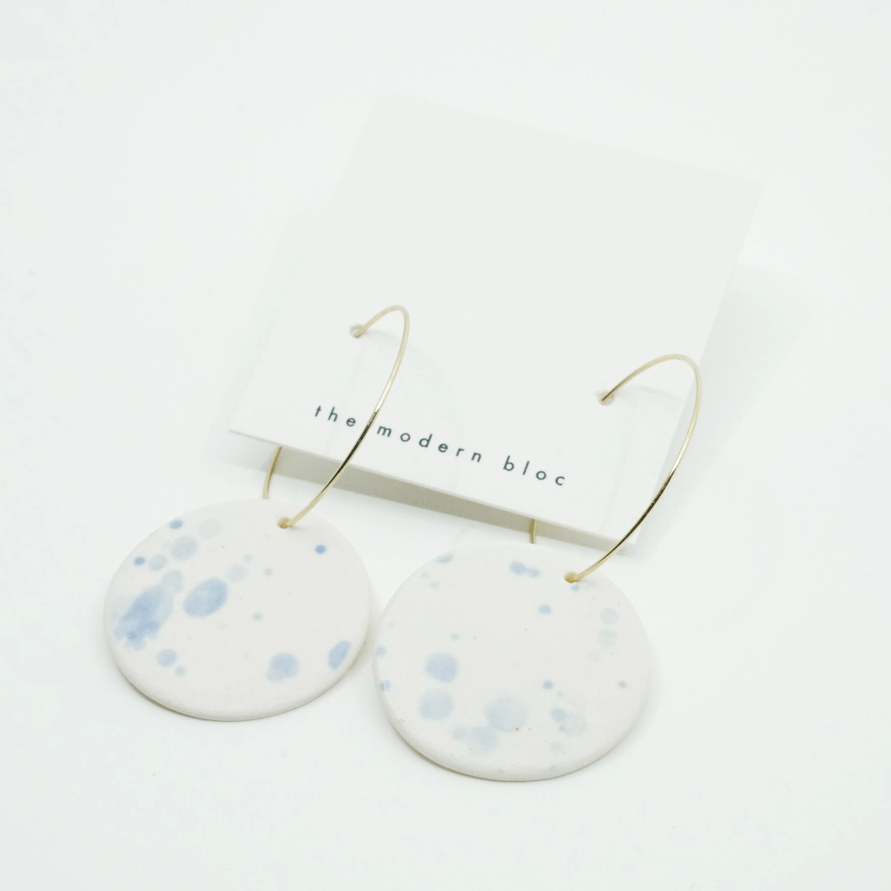 Camden - Light Blue Splatter Modern Circle Porcelain Hoop Earrings