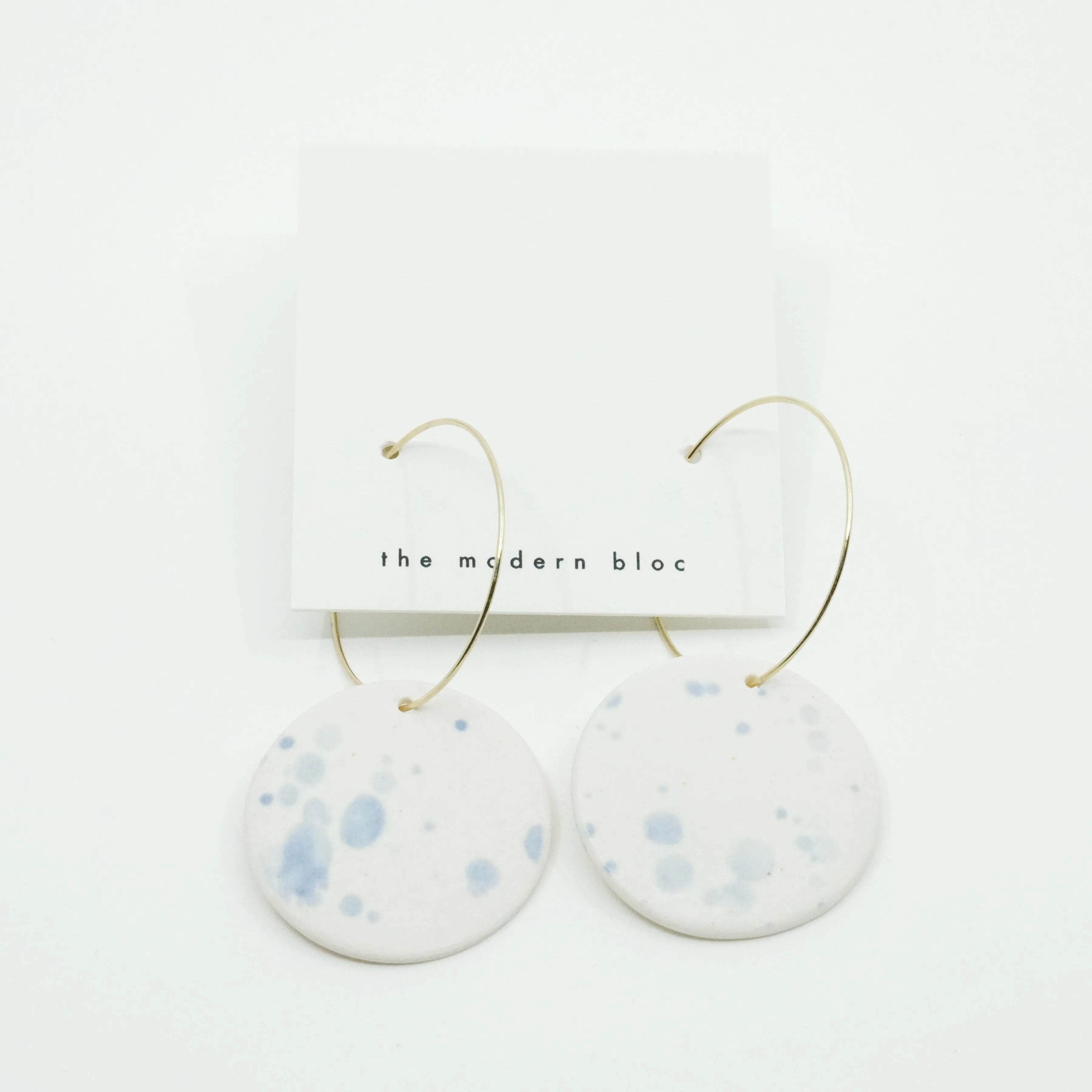 Camden - Light Blue Splatter Modern Circle Porcelain Hoop Earrings