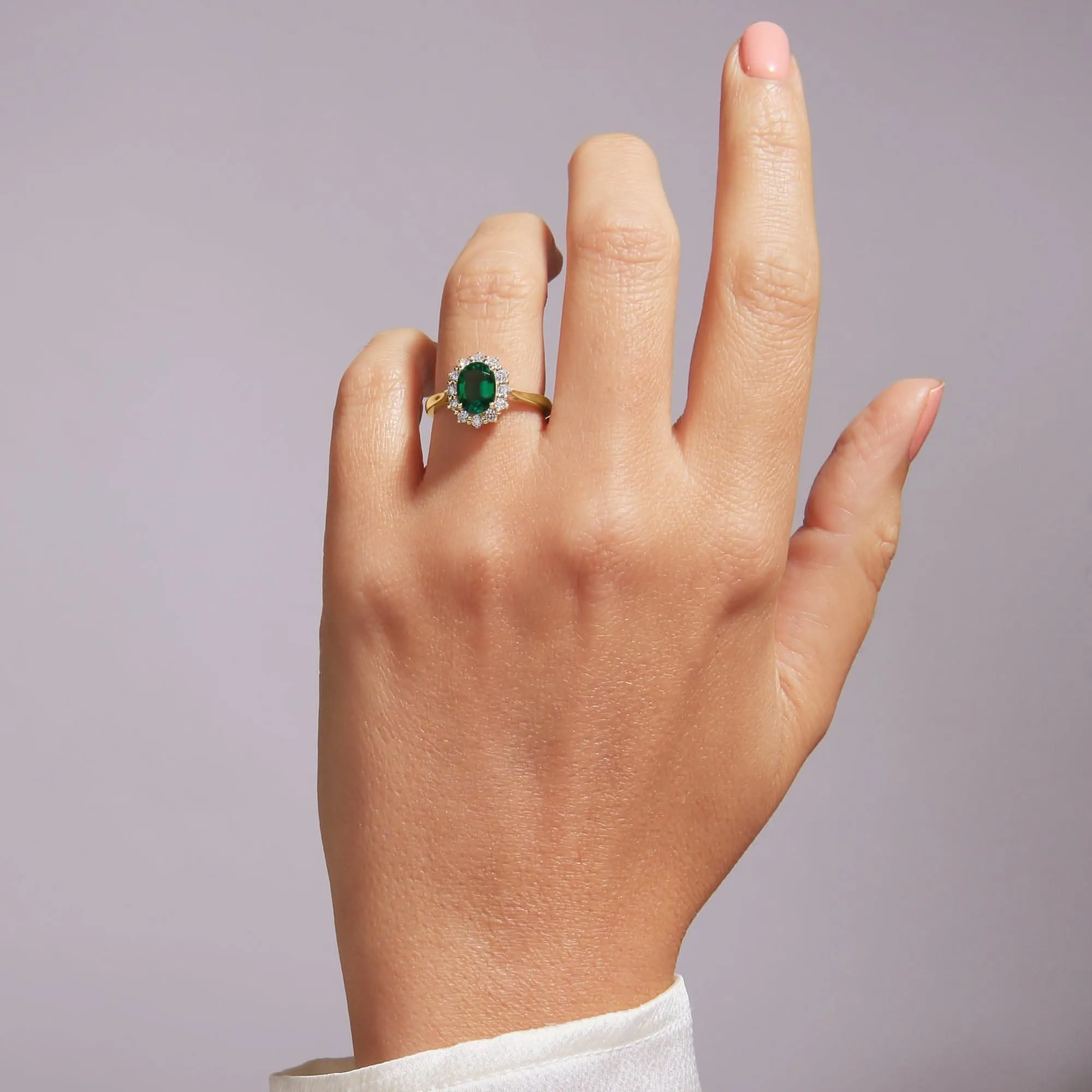 Cate | 9ct Yellow Gold 0.25ct tw Lab Grown Diamond and Created Emerald Ring