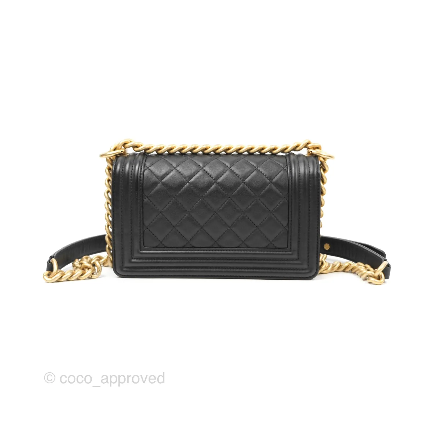 Chanel Small Boy Quilted Black Calfskin Aged Gold Hardware