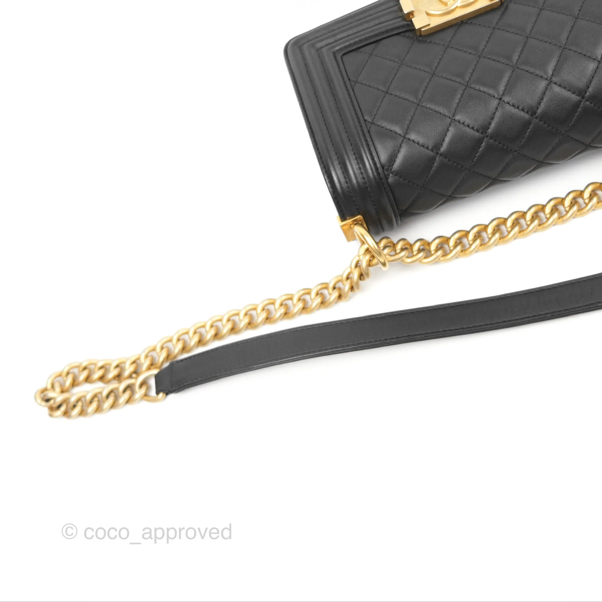 Chanel Small Boy Quilted Black Calfskin Aged Gold Hardware