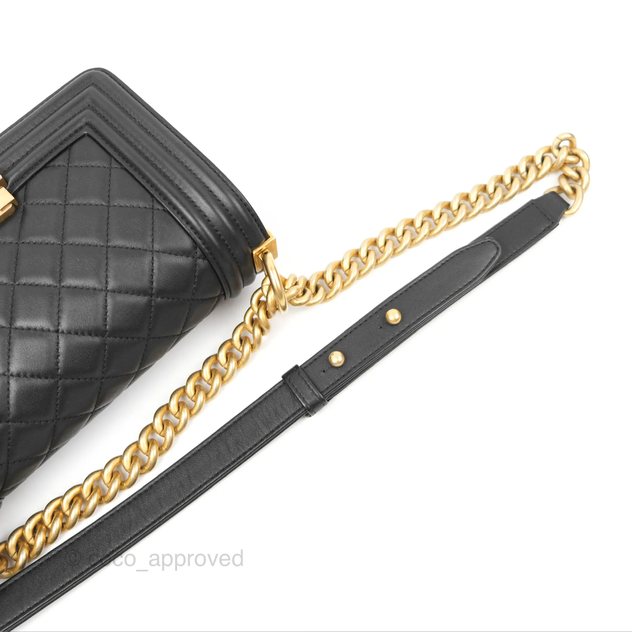 Chanel Small Boy Quilted Black Calfskin Aged Gold Hardware