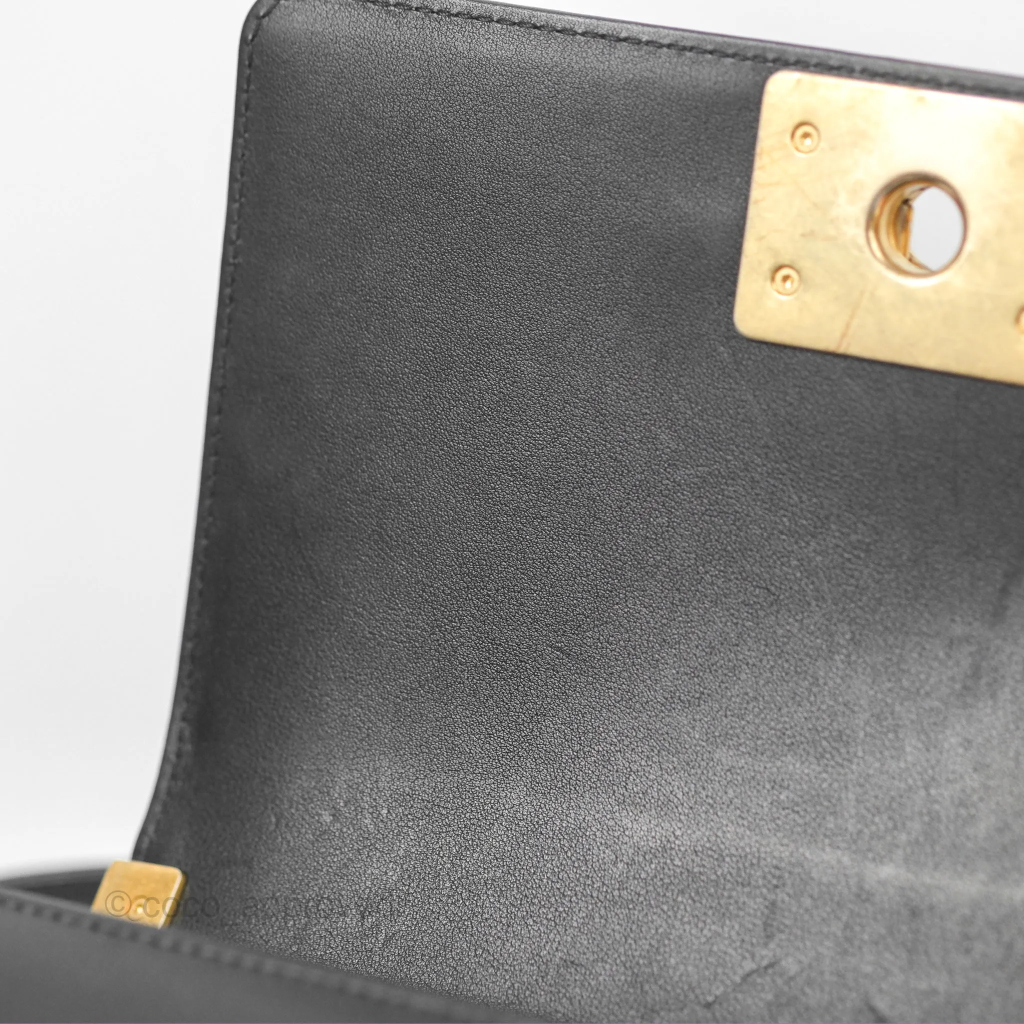 Chanel Small Boy Quilted Black Calfskin Aged Gold Hardware