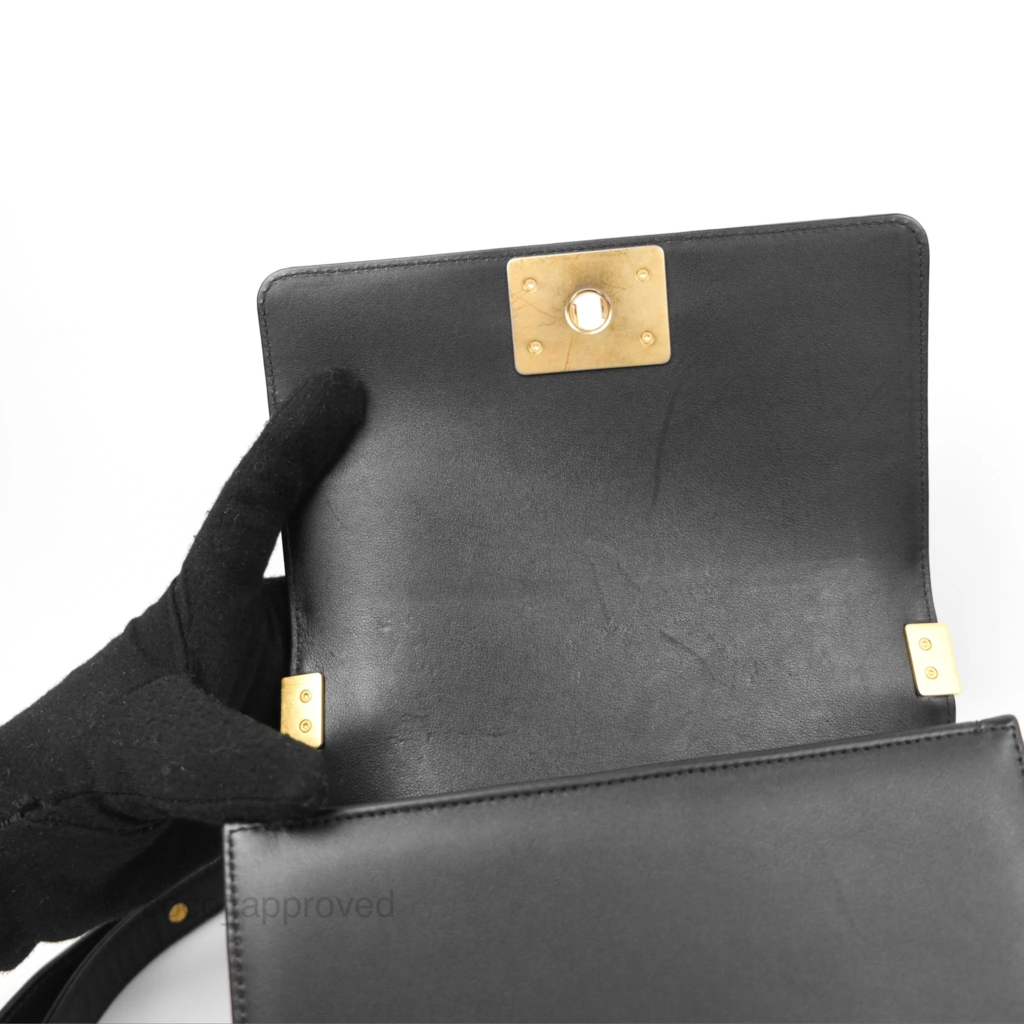 Chanel Small Boy Quilted Black Calfskin Aged Gold Hardware