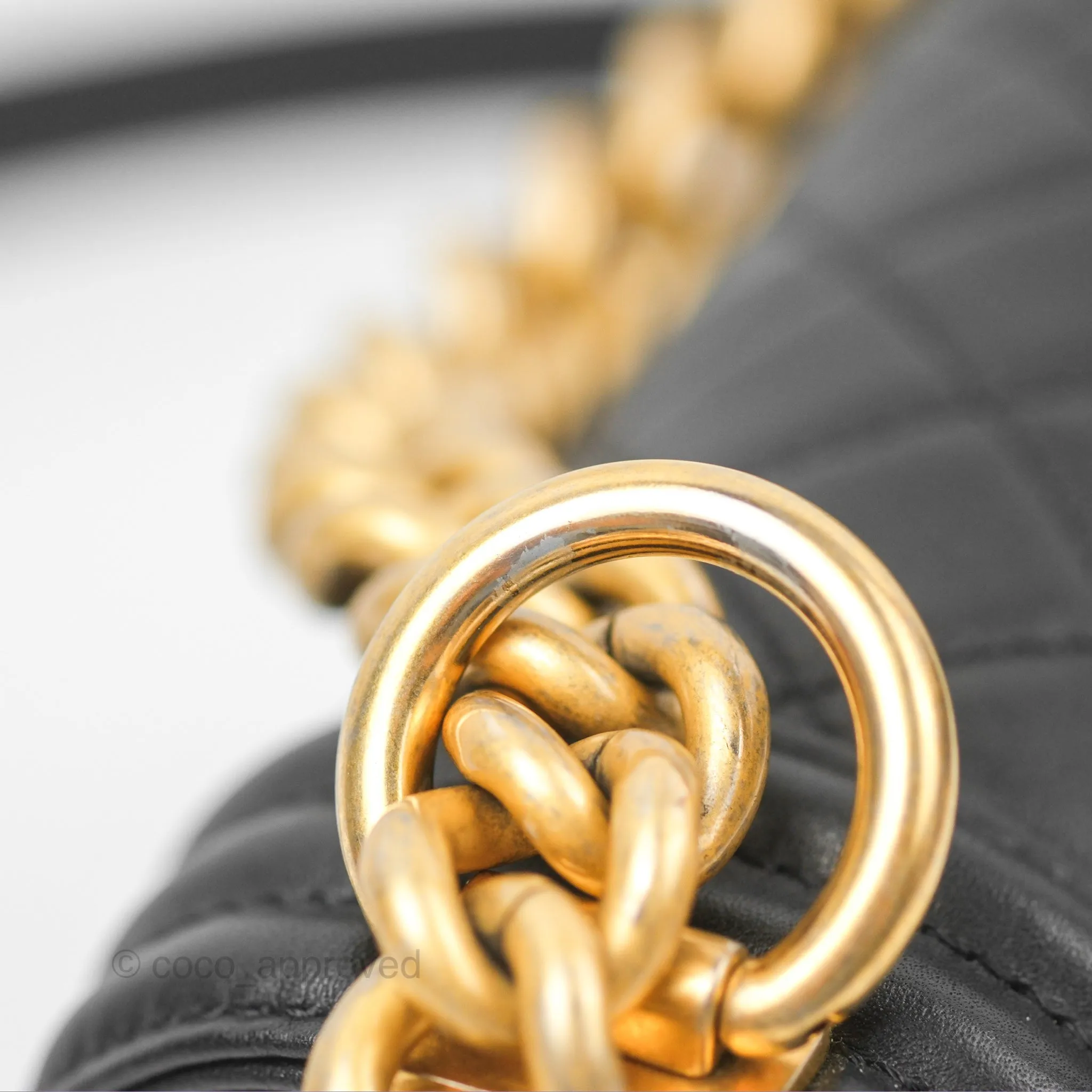 Chanel Small Boy Quilted Black Calfskin Aged Gold Hardware