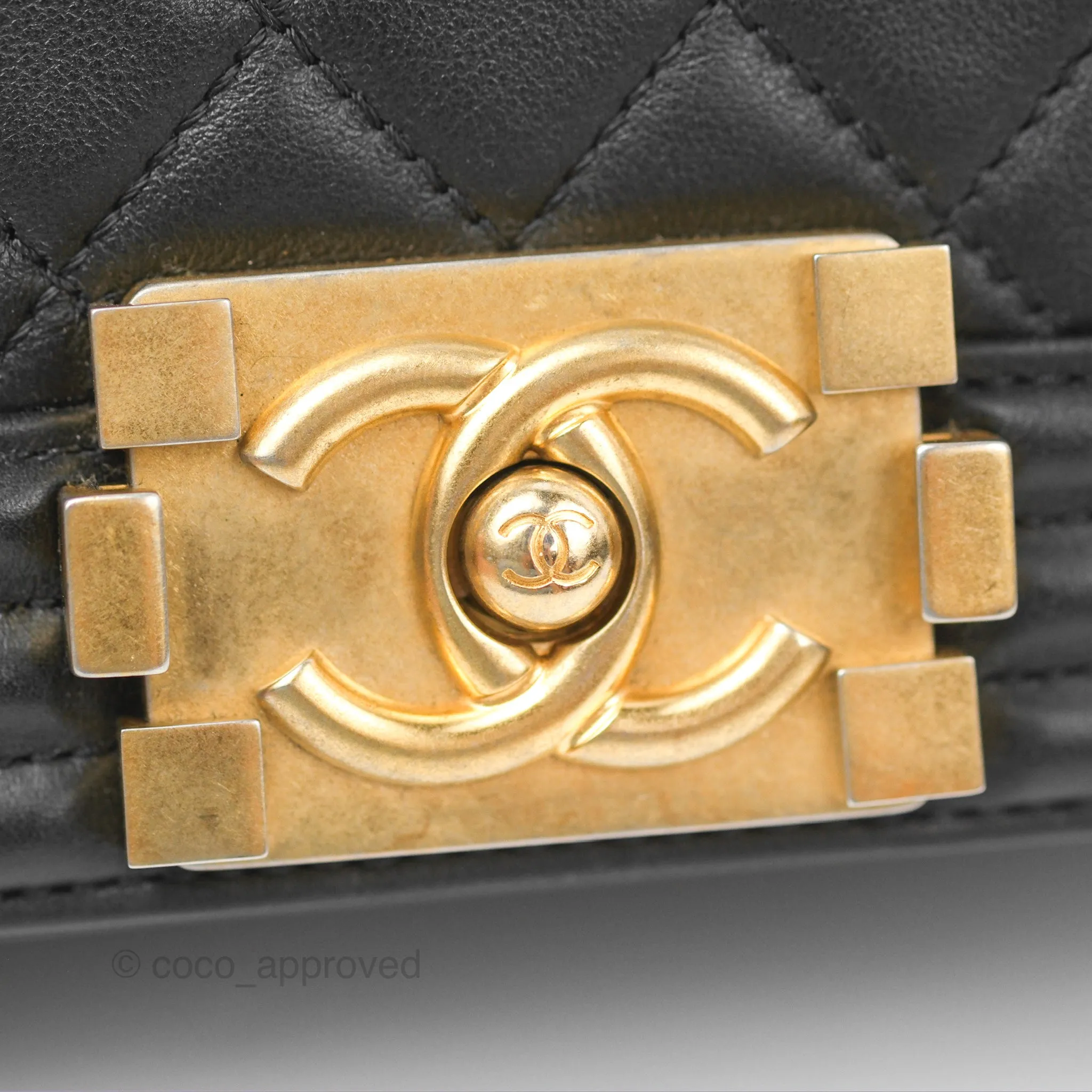 Chanel Small Boy Quilted Black Calfskin Aged Gold Hardware