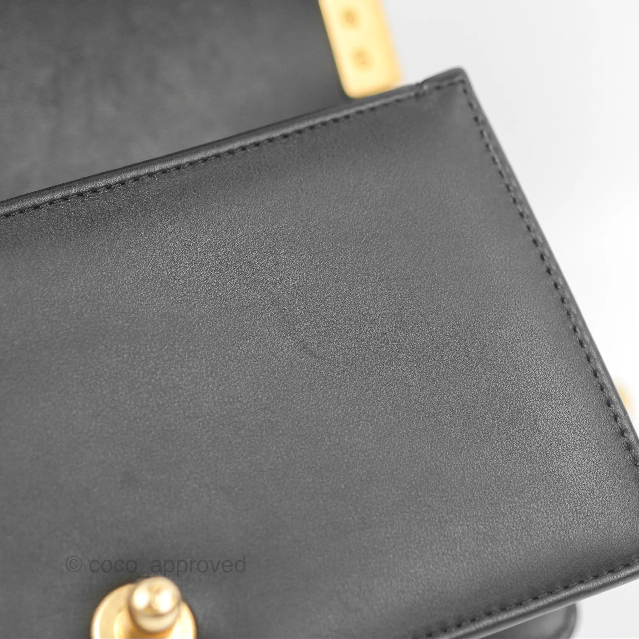 Chanel Small Boy Quilted Black Calfskin Aged Gold Hardware