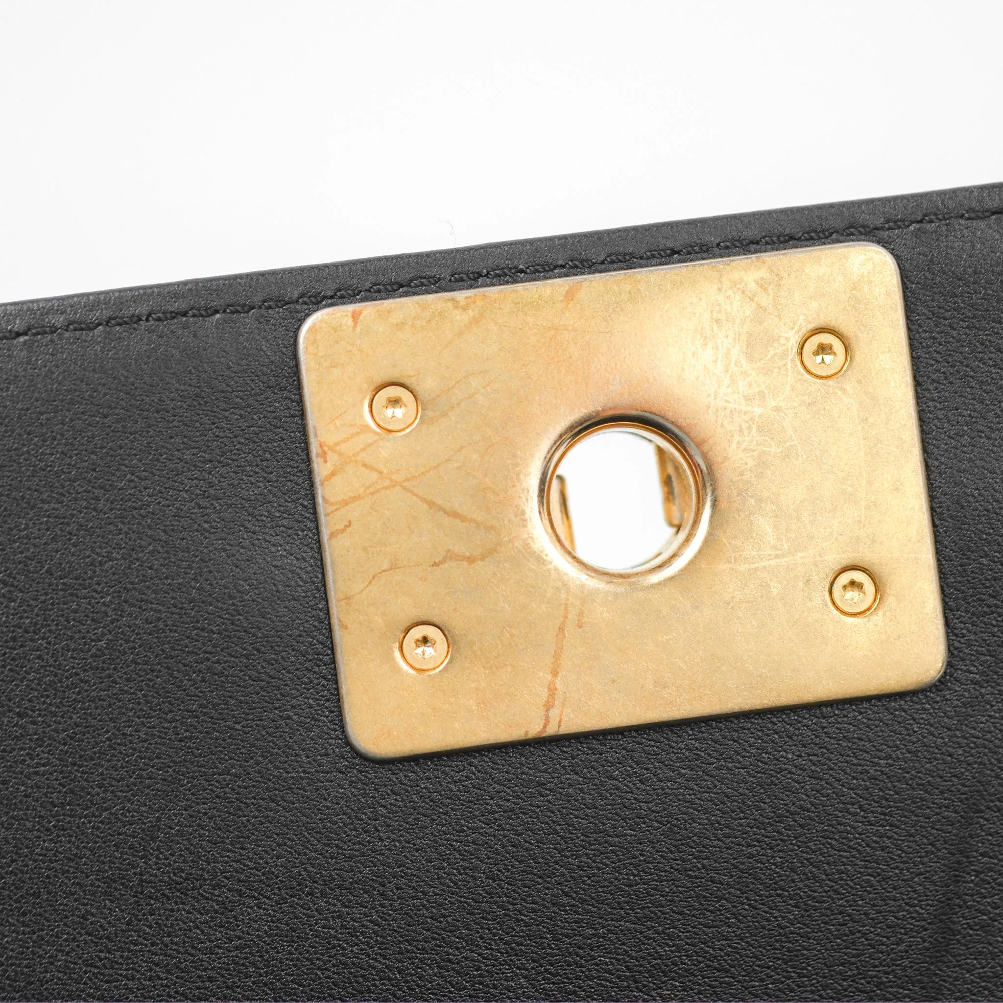 Chanel Small Boy Quilted Black Calfskin Aged Gold Hardware