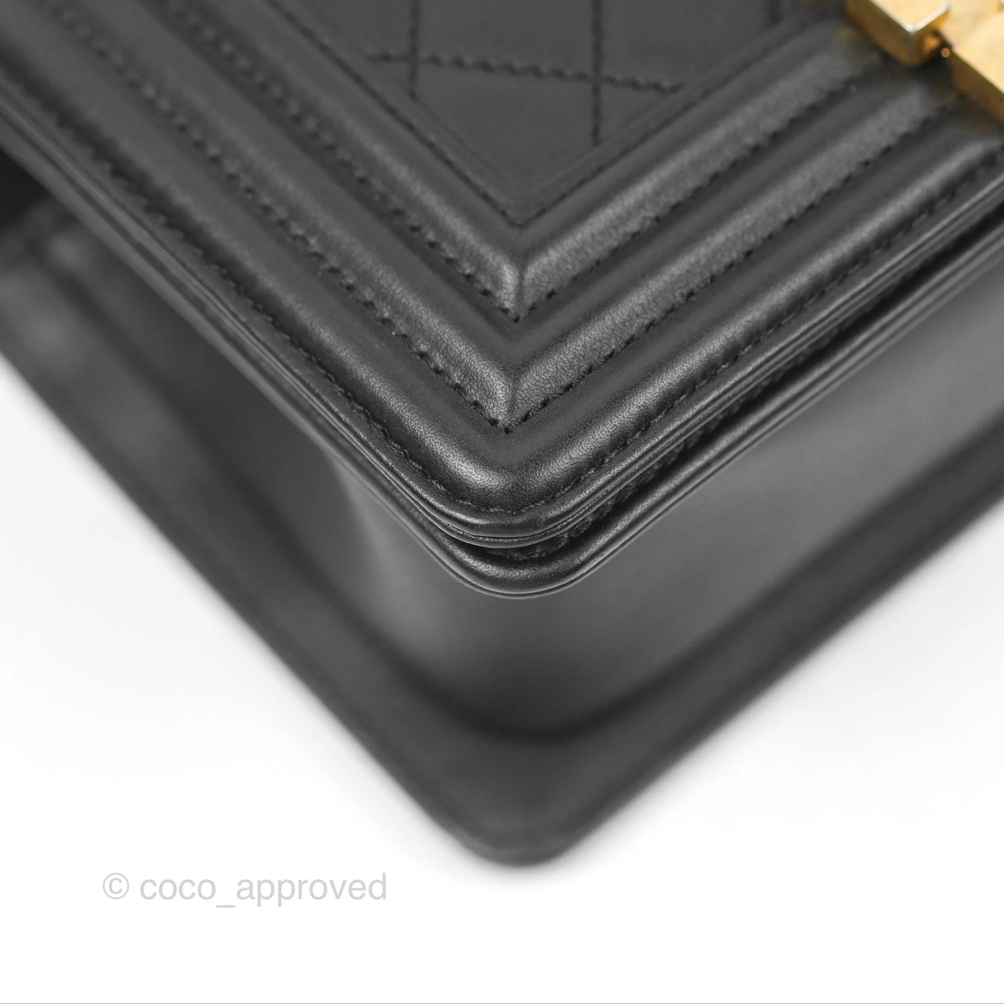 Chanel Small Boy Quilted Black Calfskin Aged Gold Hardware