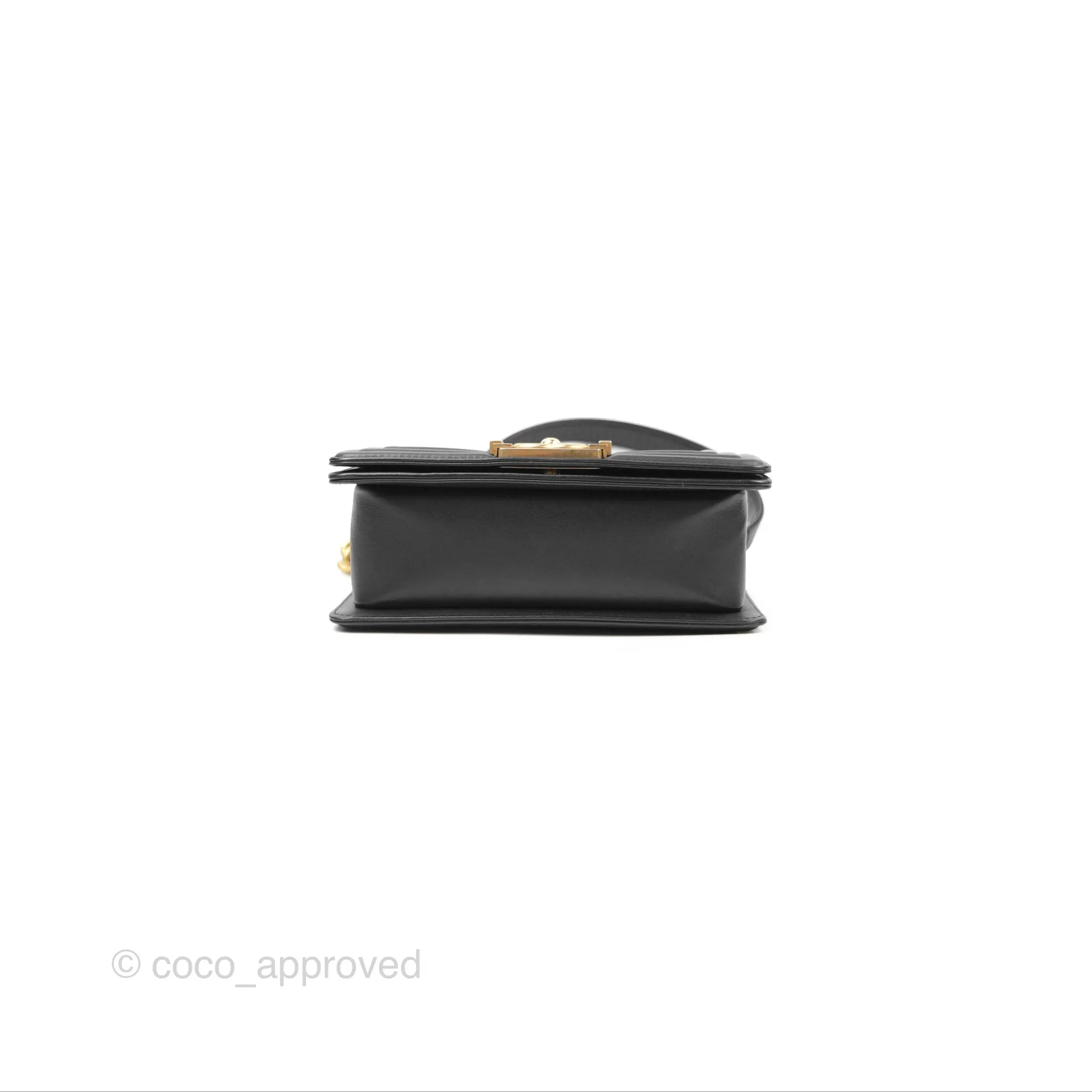 Chanel Small Boy Quilted Black Calfskin Aged Gold Hardware