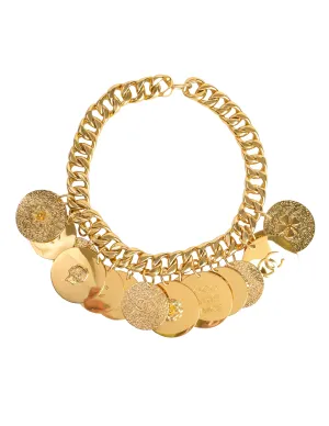 Chanel Vintage Gold Hammered CC Logo Flower Shamrock Cambon Large Multi Medallion Chain Necklace