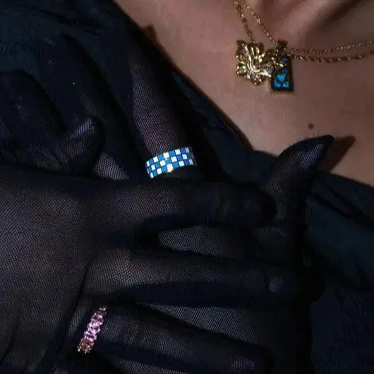 Checkered Ring- Blue/White