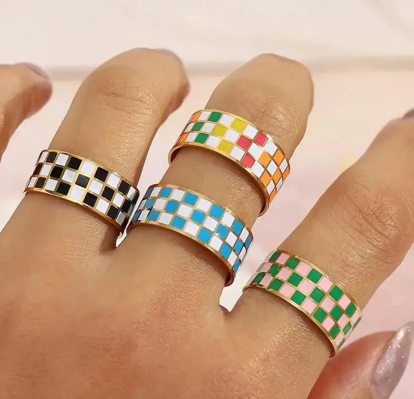 Checkered Ring- Blue/White