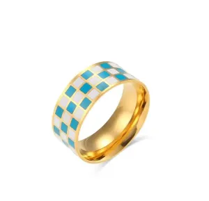 Checkered Ring- Blue/White