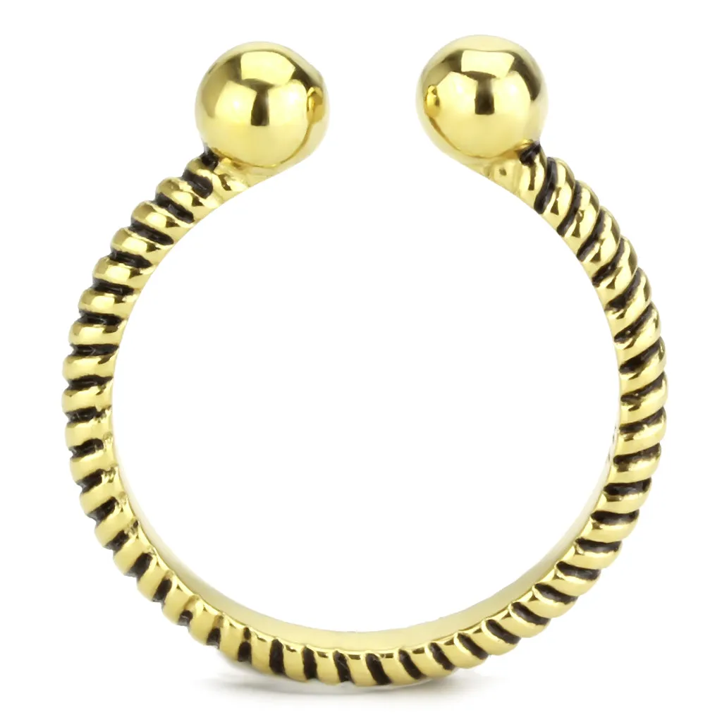 CJ3719 Wholesale Women's Stainless Steel IP Gold Ribbed Minimal Cuff Ring