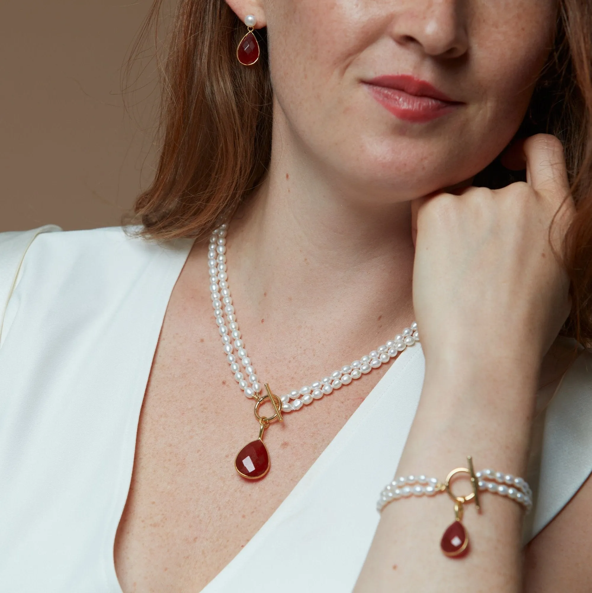 Clara Cultured Freshwater Pearl & Ruby Quartz Drop Earrings