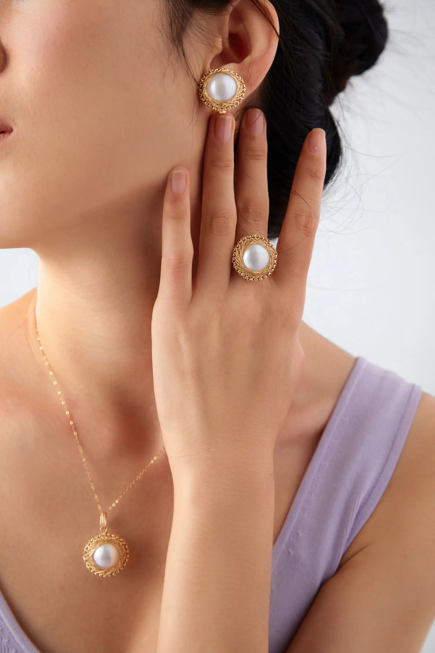 Classic Filigree Series Knight Seawater Medal Mabe Ring