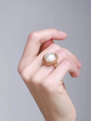 Classic Filigree Series Knight Seawater Medal Mabe Ring