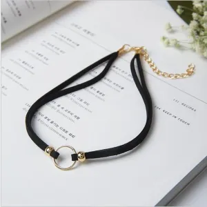 Classic Punk Rock Dark Harajuku Double O Circle Leather Collar Choker Necklace