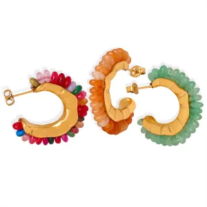 Colorful Vintage Gemstone Stud Earrings crafted from Titanium Steel