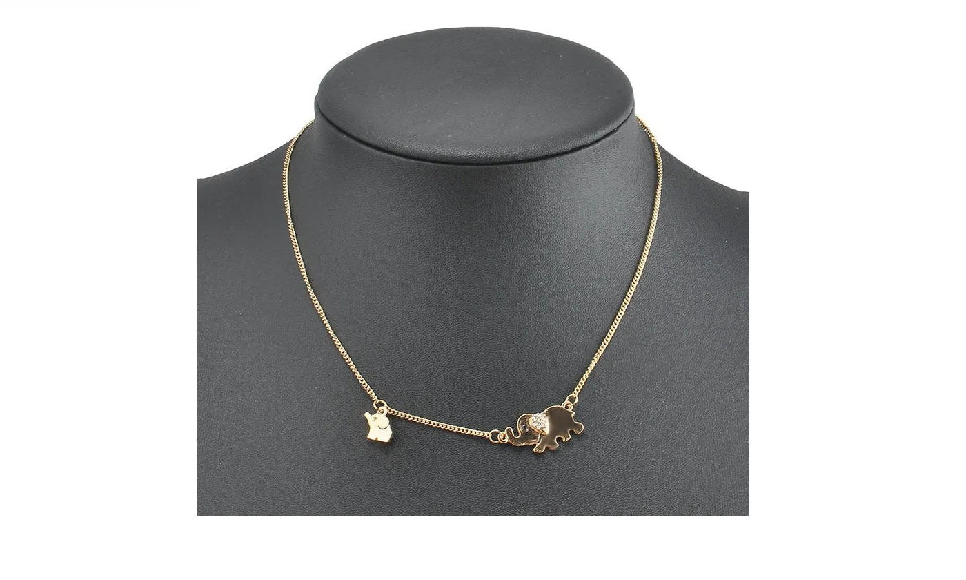 Crystal Double Elephant Chain Pendant Necklaces