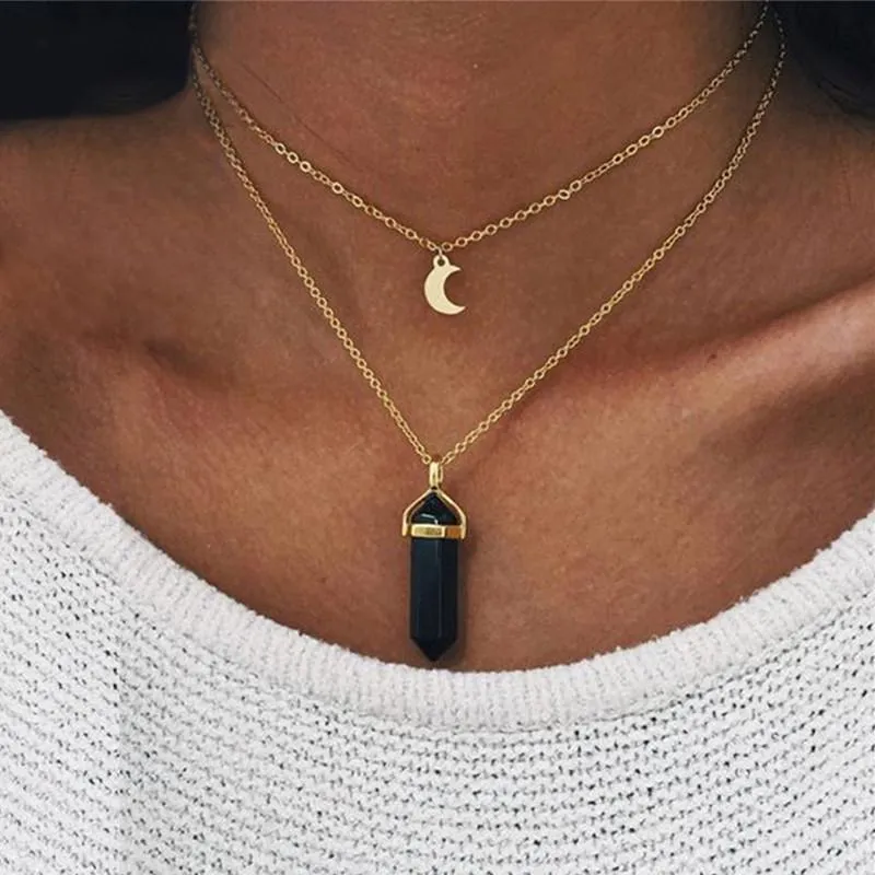 Crystal Geometric Opal Stone Pendant Necklace For Woman Temperament Exquisite