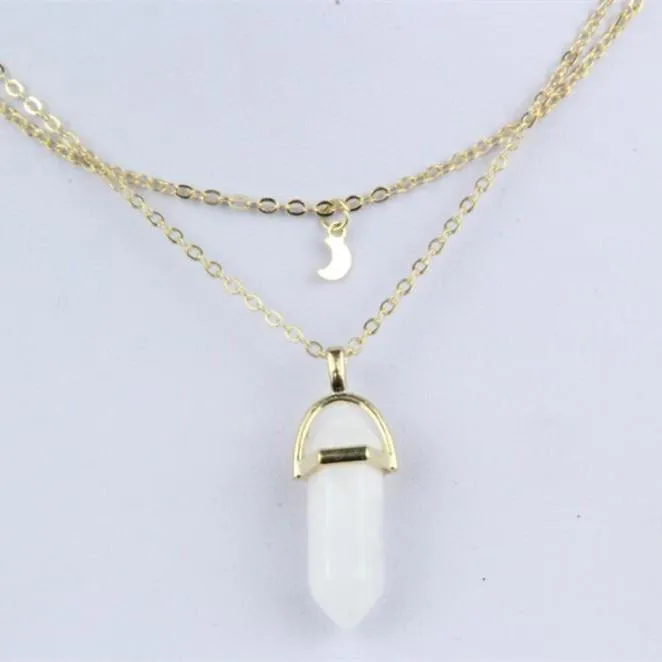 Crystal Geometric Opal Stone Pendant Necklace For Woman Temperament Exquisite