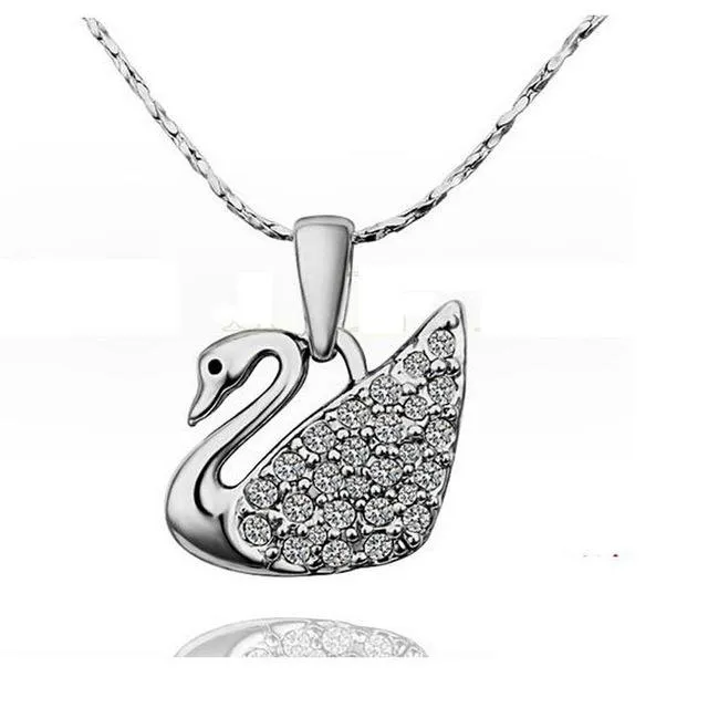 Crystal Swan Pendant Necklace For Women