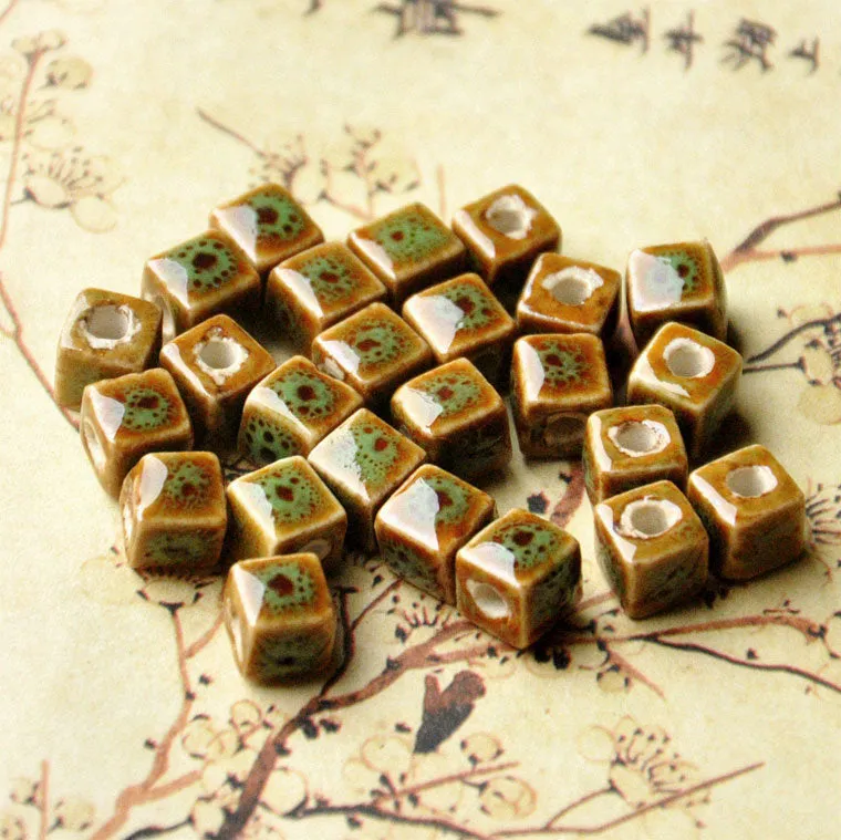 Cube Ceramic Beads, Handmade Pottery Beads, Porcelain Beads, Spacers  For Jewellery Making, Mixed Colours, 8 mm, Necklace Bracelet Supplies
