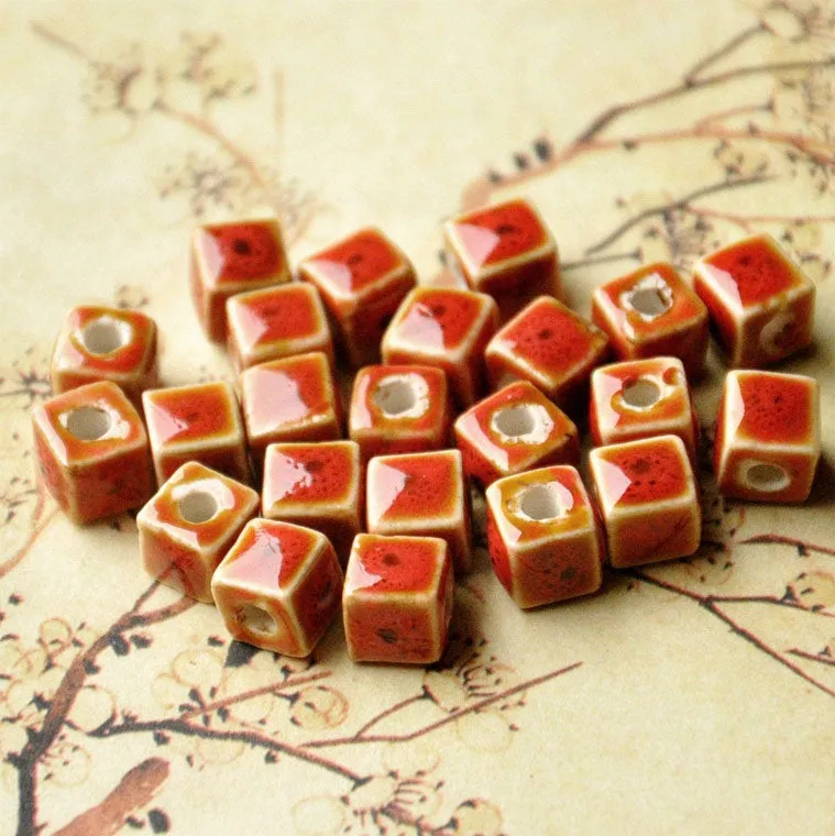 Cube Ceramic Beads, Handmade Pottery Beads, Porcelain Beads, Spacers  For Jewellery Making, Mixed Colours, 8 mm, Necklace Bracelet Supplies