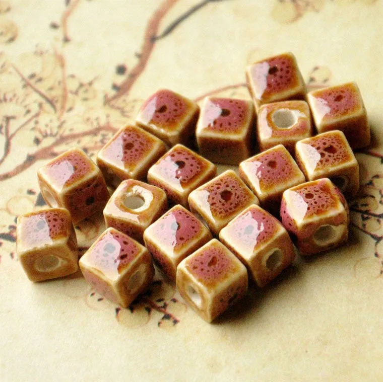 Cube Ceramic Beads, Handmade Pottery Beads, Porcelain Beads, Spacers  For Jewellery Making, Mixed Colours, 8 mm, Necklace Bracelet Supplies