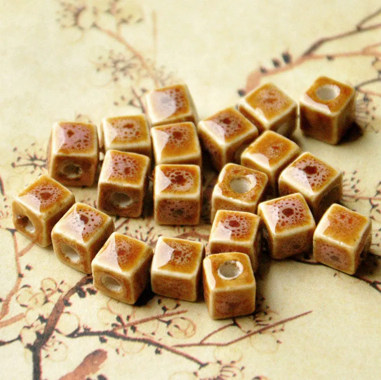 Cube Ceramic Beads, Handmade Pottery Beads, Porcelain Beads, Spacers  For Jewellery Making, Mixed Colours, 8 mm, Necklace Bracelet Supplies