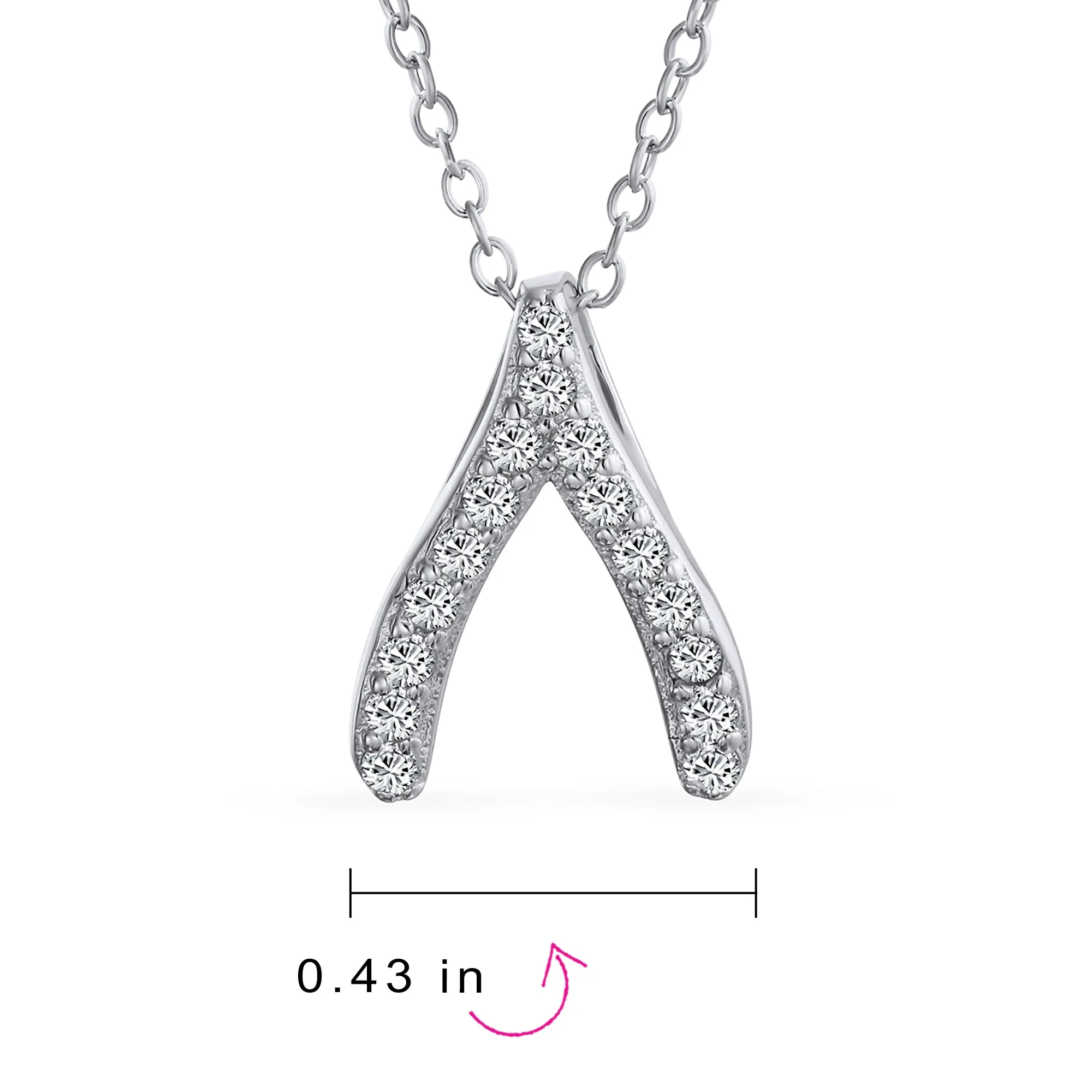 CZ Good Luck Wishbone Pendant Necklace Rose Gold Plated .925 Sterling Silver
