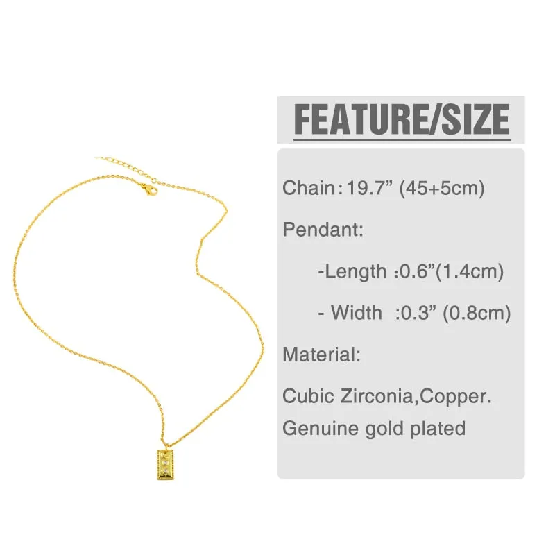 CZ Pave Rhinestone FE Necklace For Women Brass Square Moon And Star Pendant Necklace